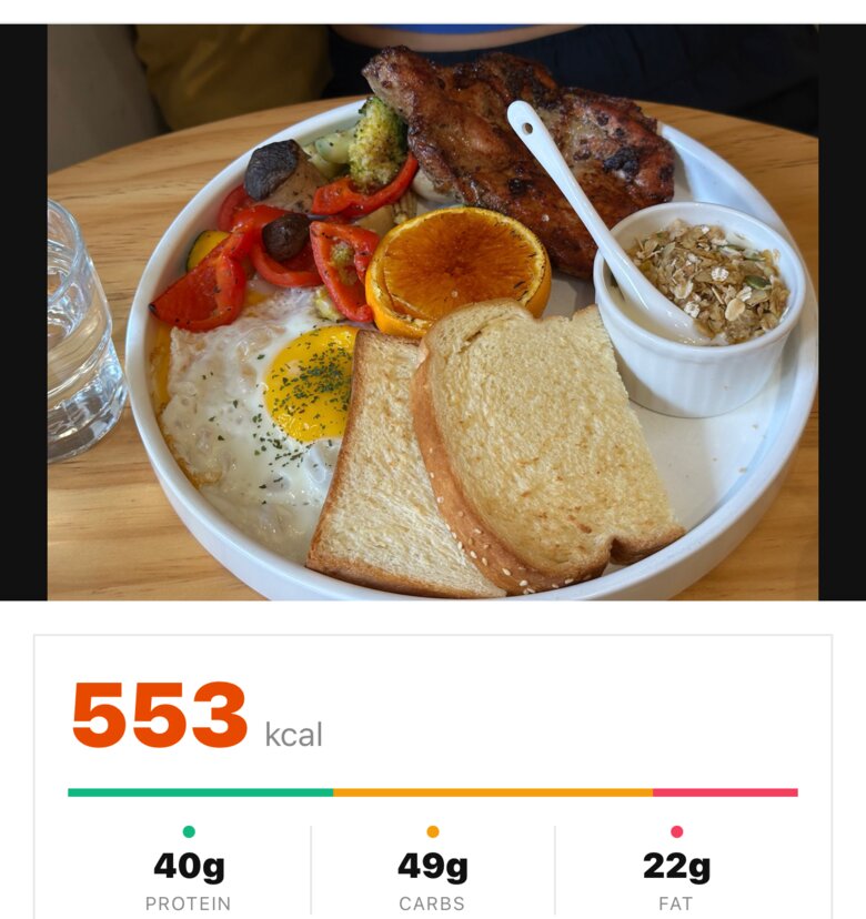 AI analyzing a food photo, showing calories and macros